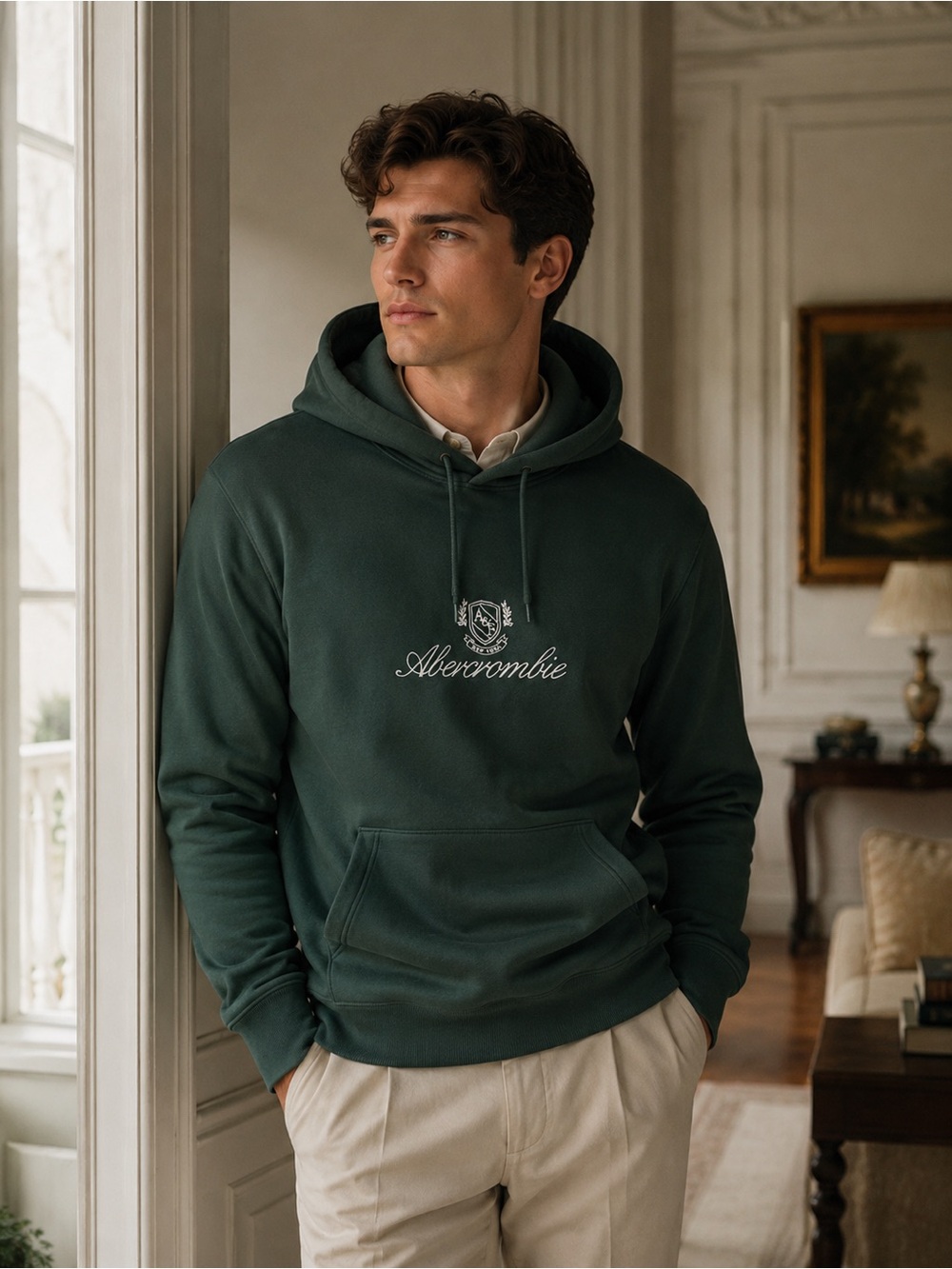 Abercrombie & Fitch Forest Green Hoodie with White Logo